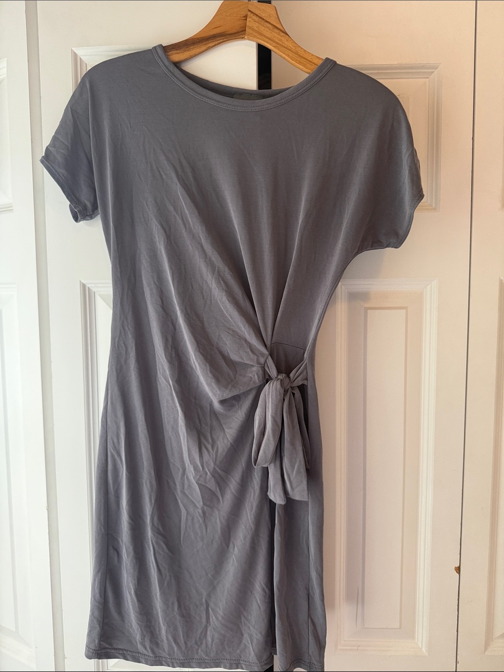 Gray Side-Tie T-Shirt Dress